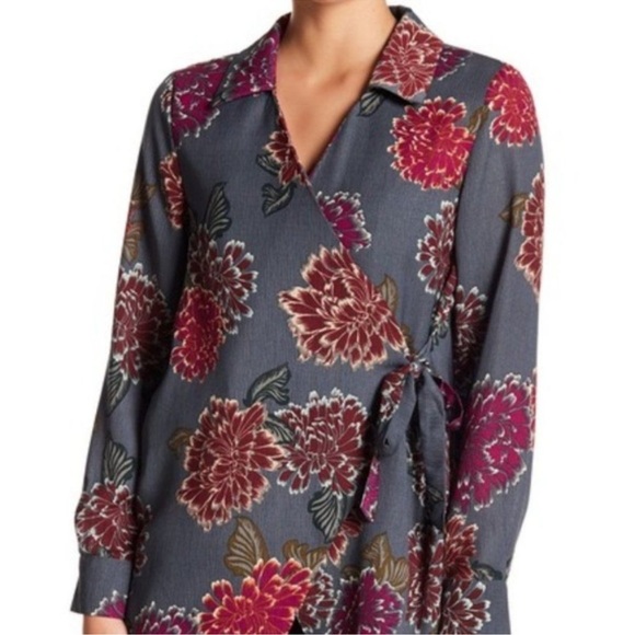 EMELIA Floral Wrap Blouse Top Size Large - Picture 1 of 10